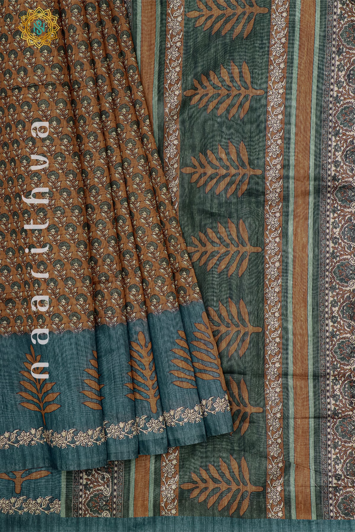 RUST ORANGE WITH GREEN - CHANDERI SILK COTTON