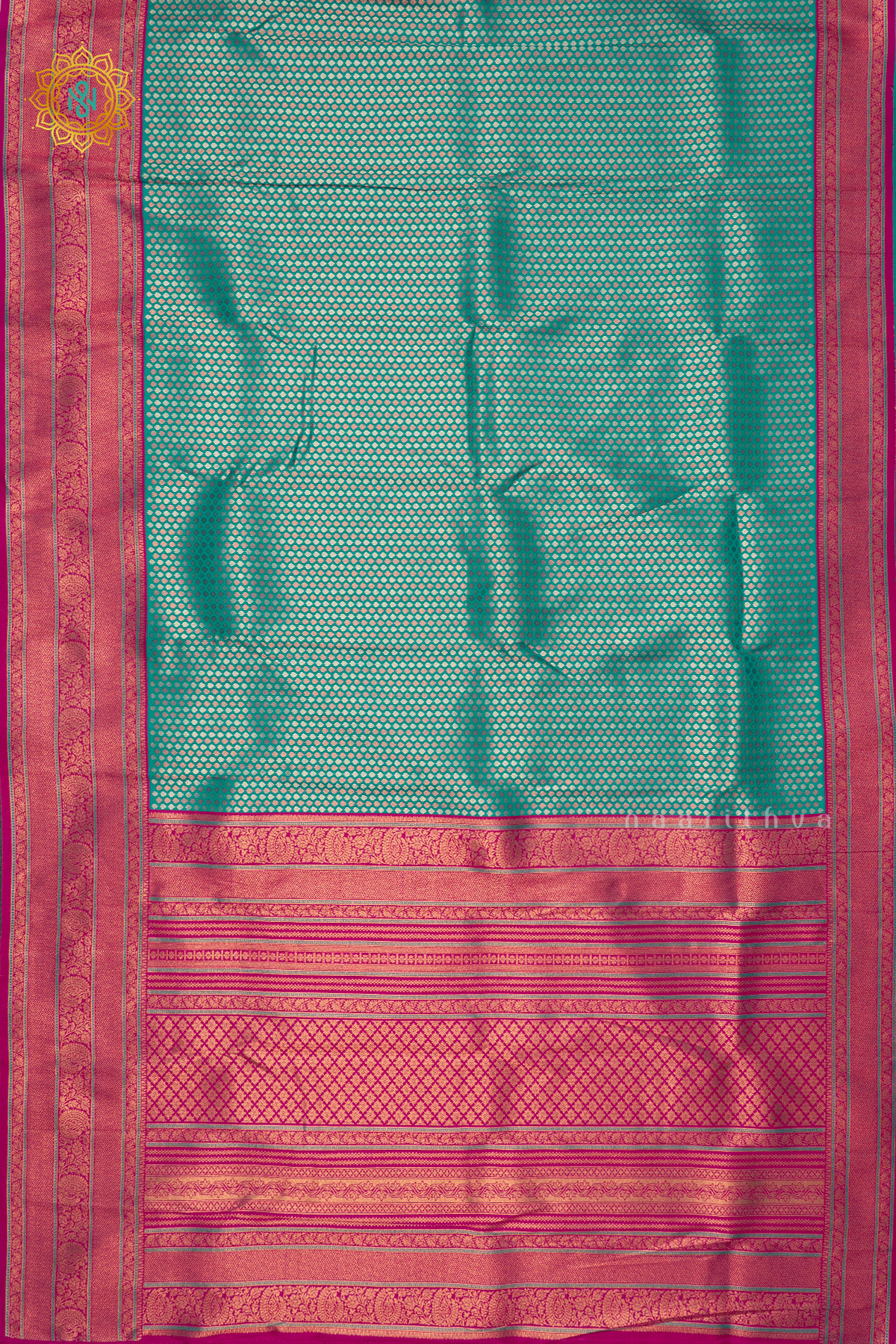 CYAN BLUE WITH PINK - SEMI KANCHI