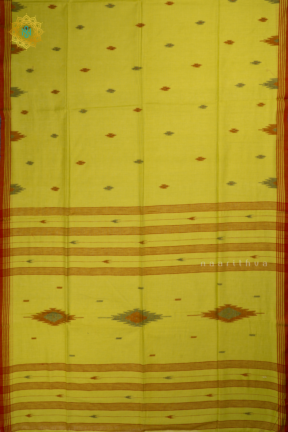 Parrot Green Mul Cotton Saree Allover Thread Woven Buttas And Contrast Border