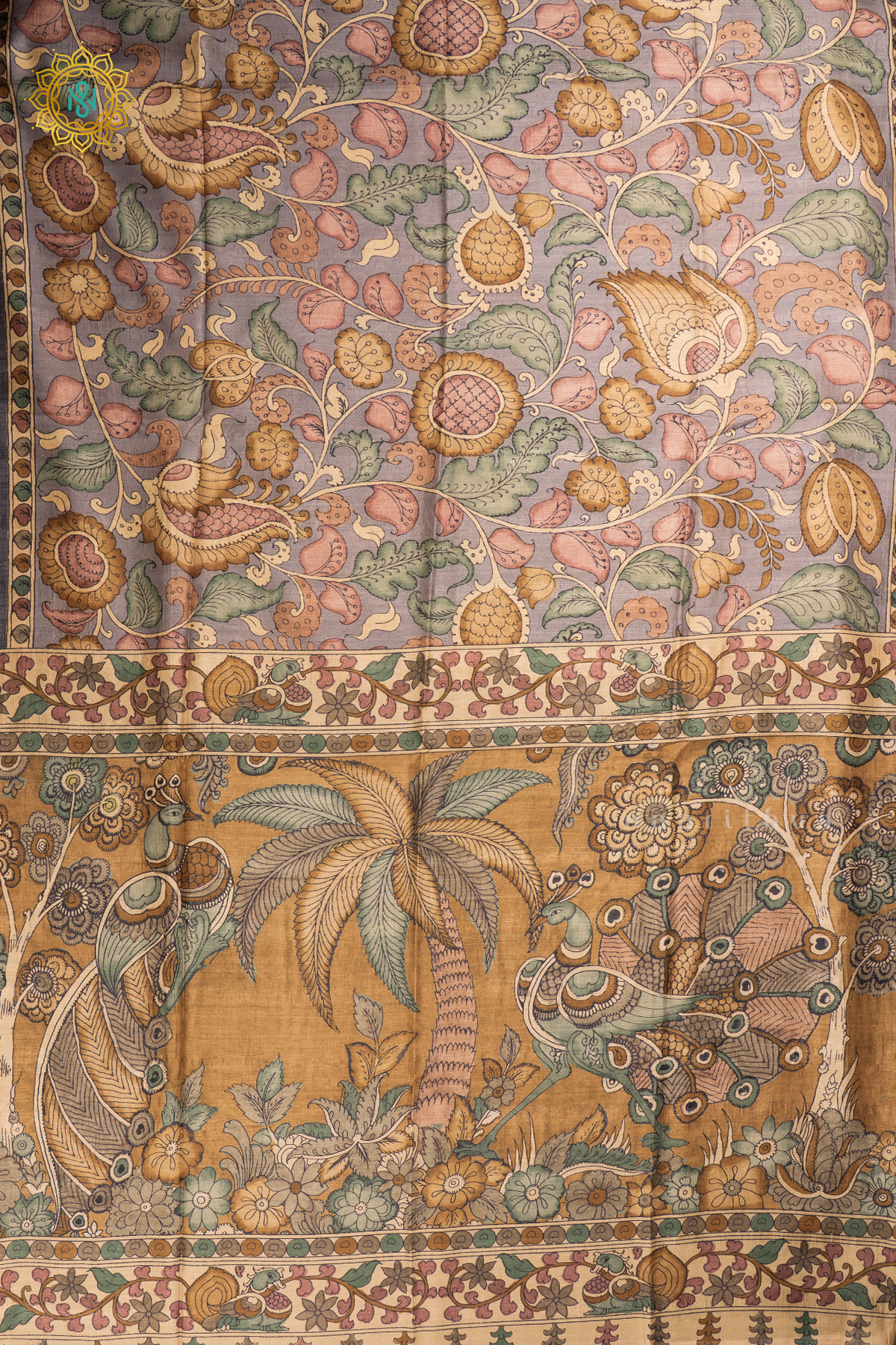 LIGHT BISCUIT WITH ELEPHANT GREY - SEMI TUSSAR SILK