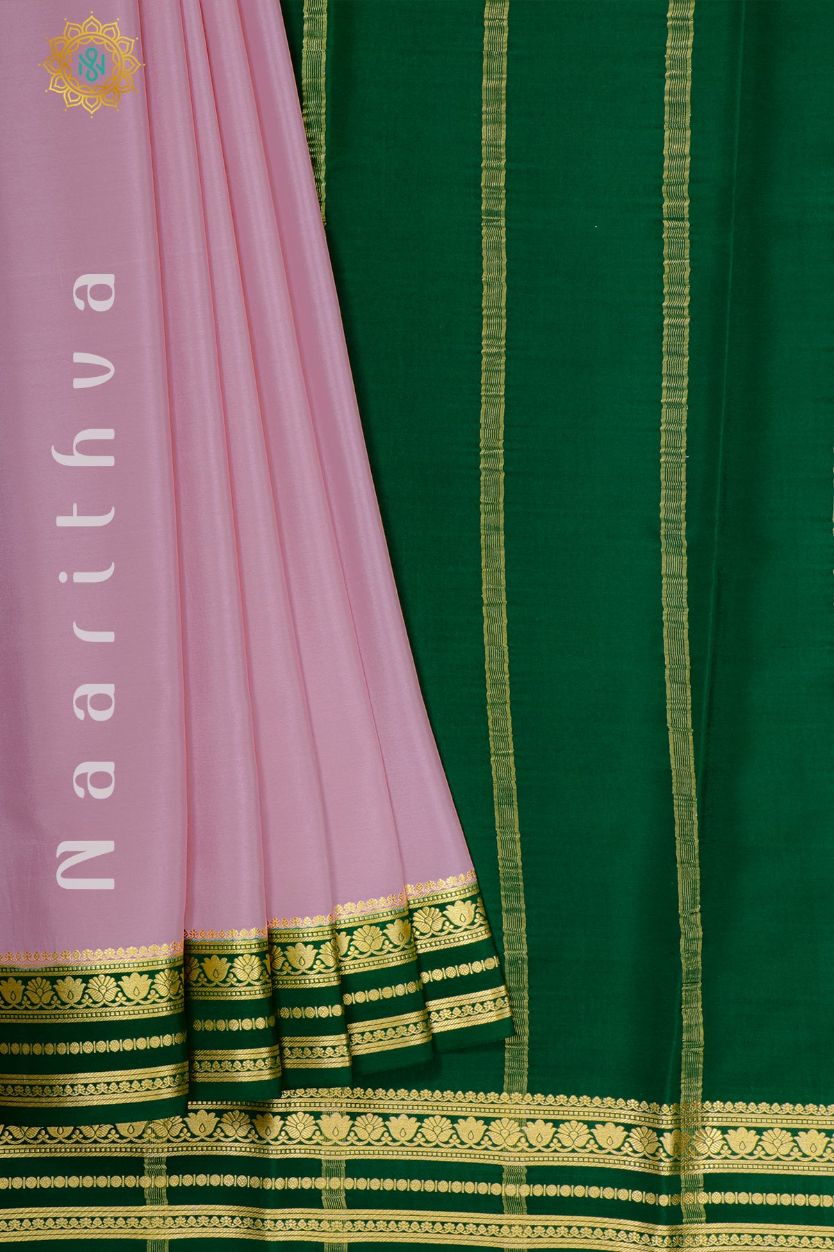 PINK WITH GREEN - MYSORE CREPE  SILK