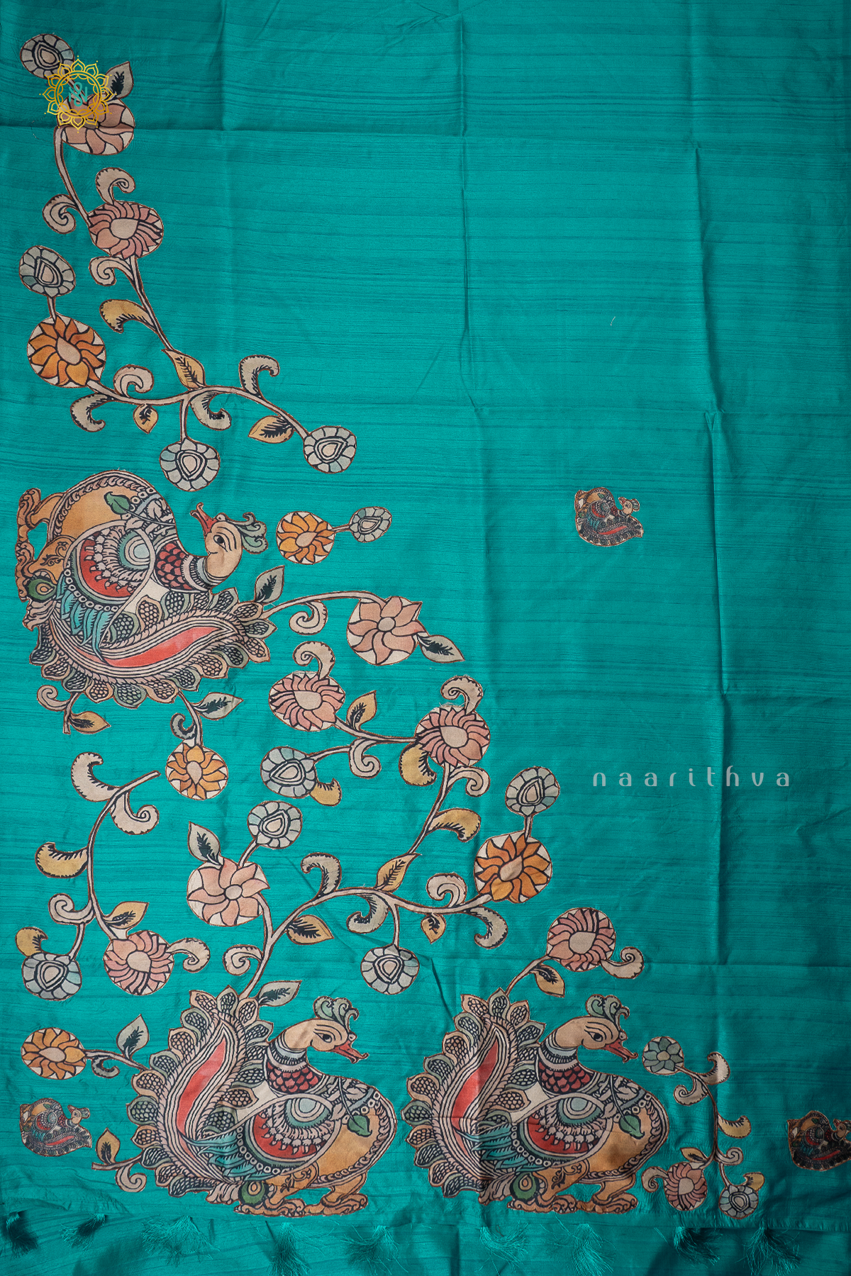 AQUA BLUE - SEMI TUSSAR WITH APPLIQUE WORK