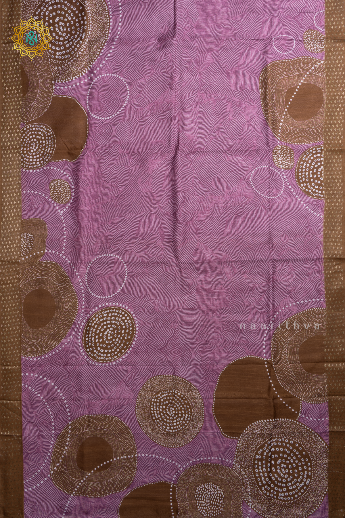 Light Pink With Brown Semi Cotton Tussar Saree with Printed Body & Contrast Pallu