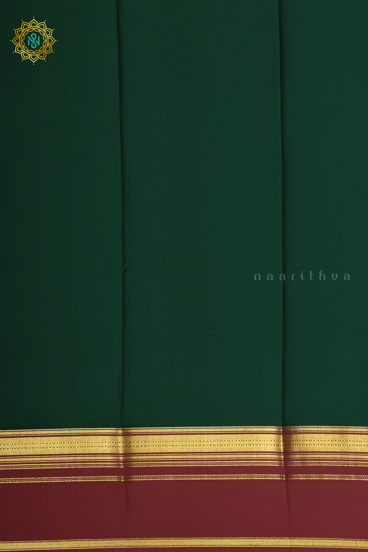 BOTTLE GREEN WITH MAROON - PURE MYSORE CREPE SILK