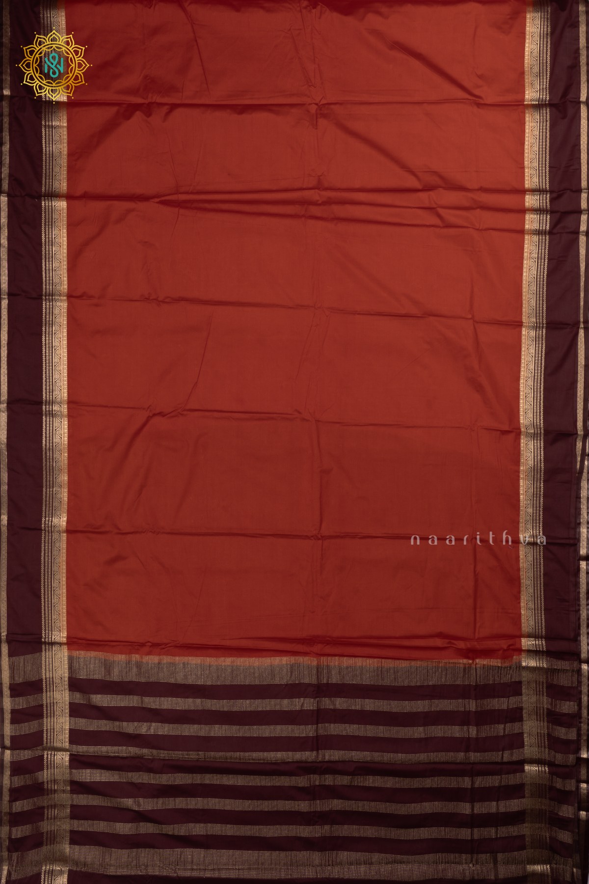 Rust Orange With Deep Wine Semi Mysore Crepe Silk Saree Plain Body With Contrast Zari Gap Border