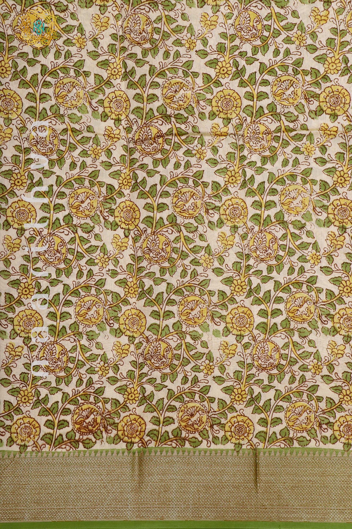 YELLOW WITH GREEN - CHANDERI SILK COTTON