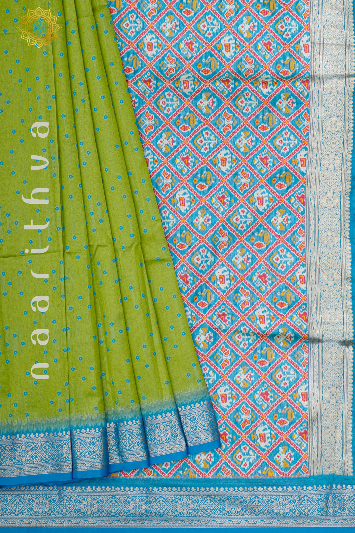 PARROT GREEN WITH SKY BLUE - SILK COTTON