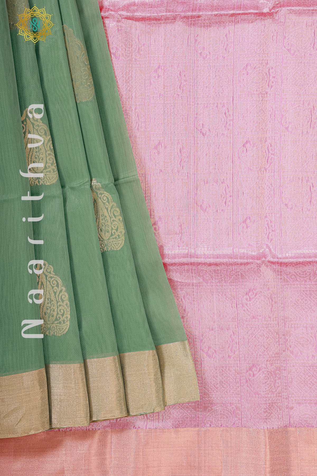 PISTA GREEN WITH LIGHT PINK - SILK COTTON