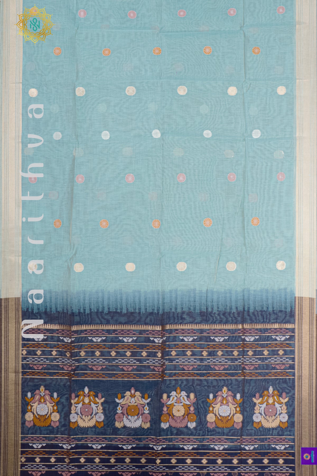 BLUE WITH GREY - MOONGA COTTON