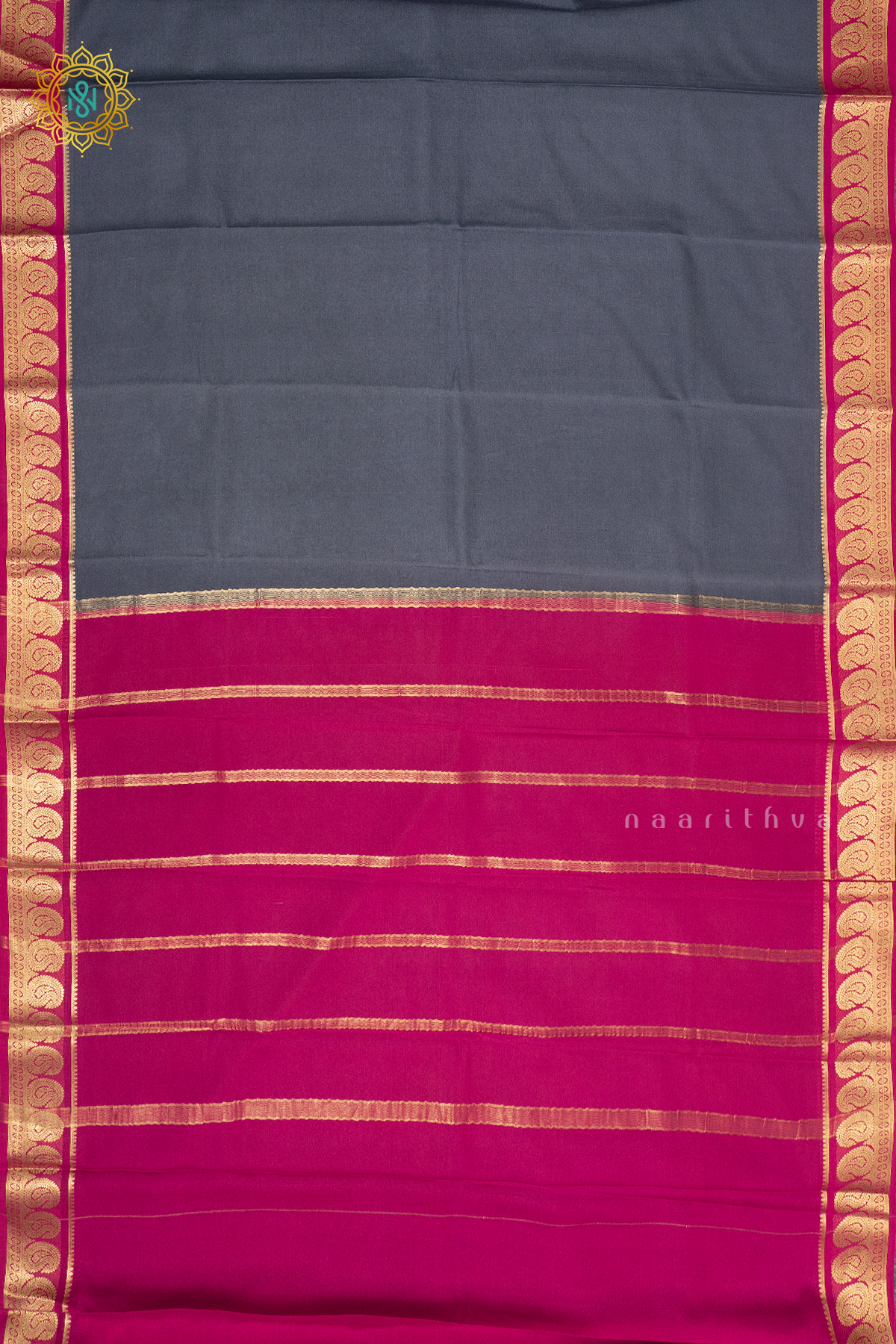 ELEPHANT GREY WITH PINK - PURE MYSORE CREPE SILK