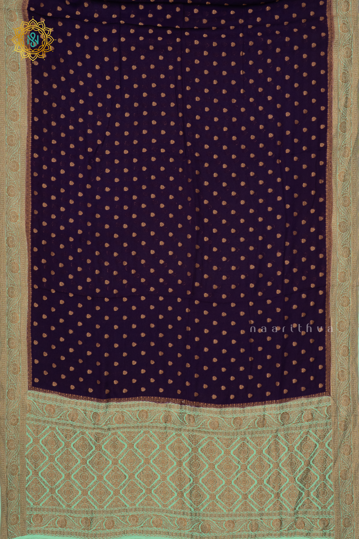 PURPLE WITH AQUA GREEN - SEMI GEORGETTE