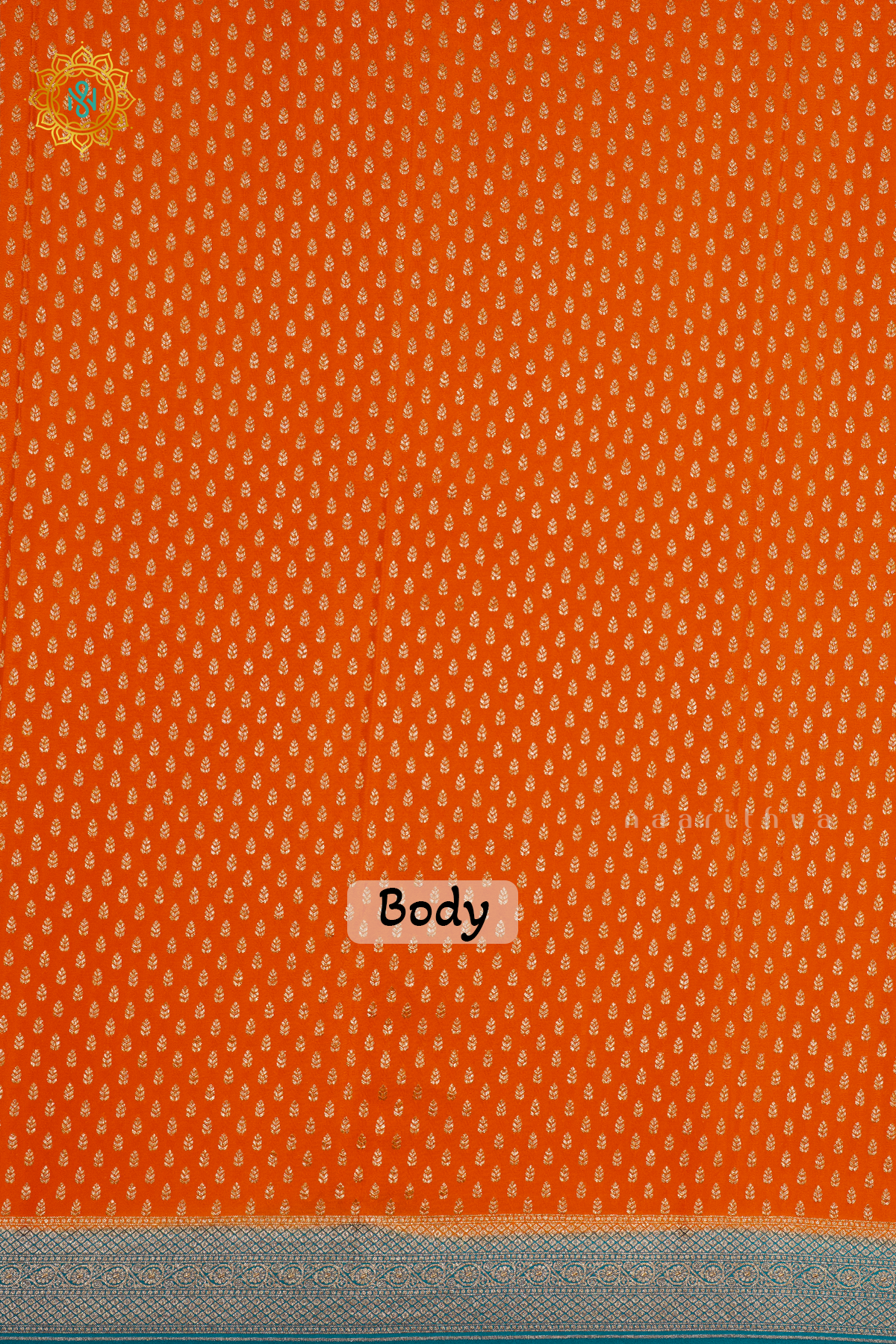ORANGE WITH CYAN GREEN - PURE BANARASI CREPE SILK