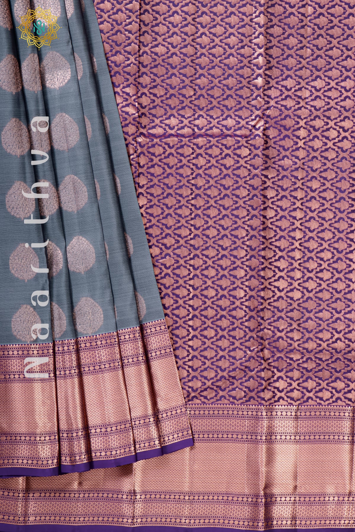 GREY WITH PURPLE - KANJIVARAM PURE MIX