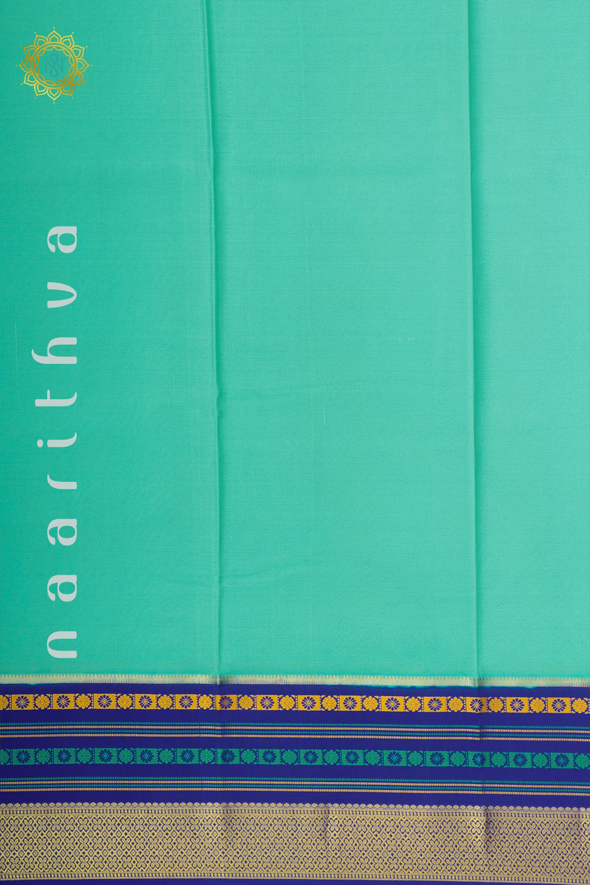 AQUA BLUE WITH BLUE - PURE MYSORE CREPE SILK