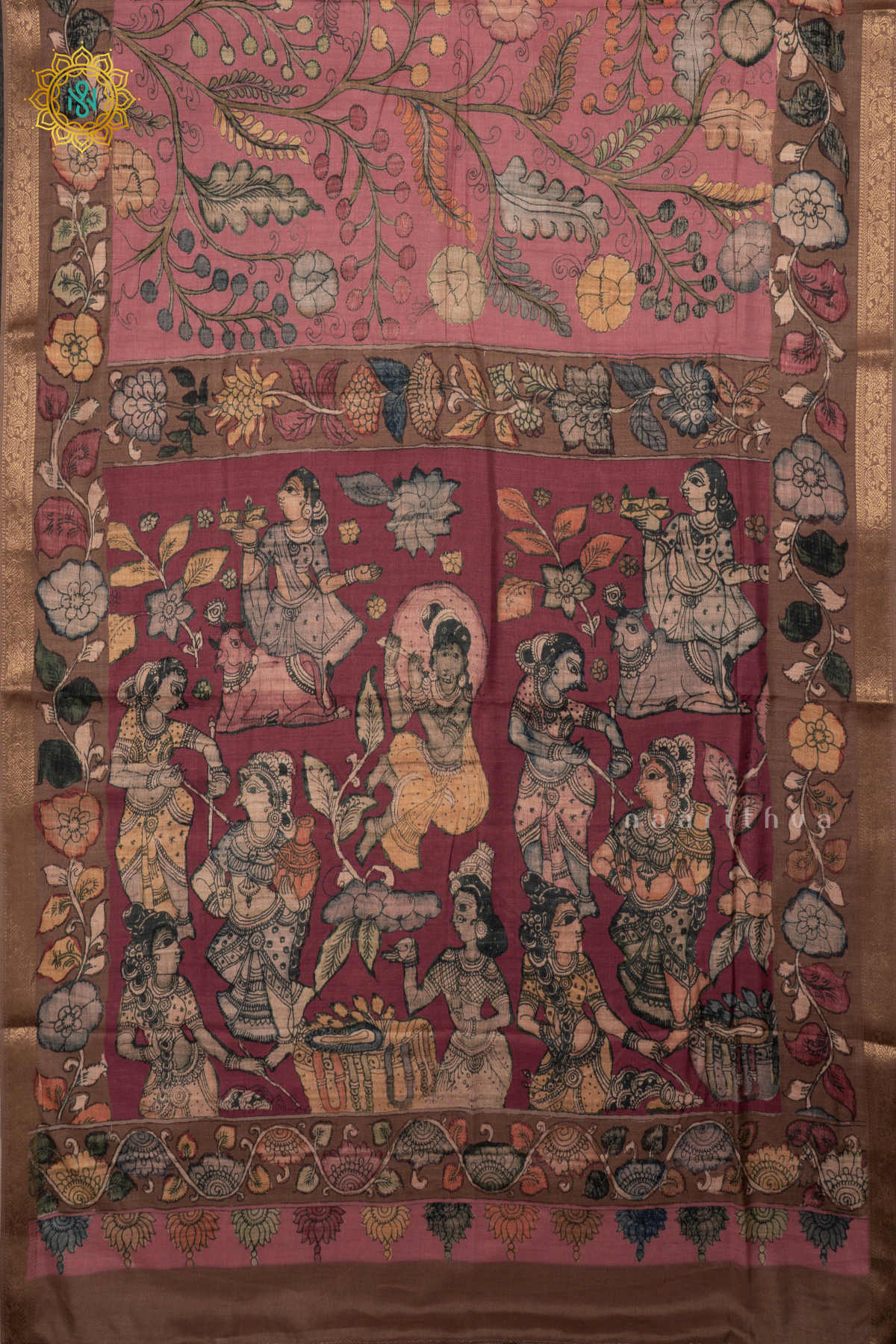 PINK WITH LIGHT BROWN - LINEN TUSSAR
