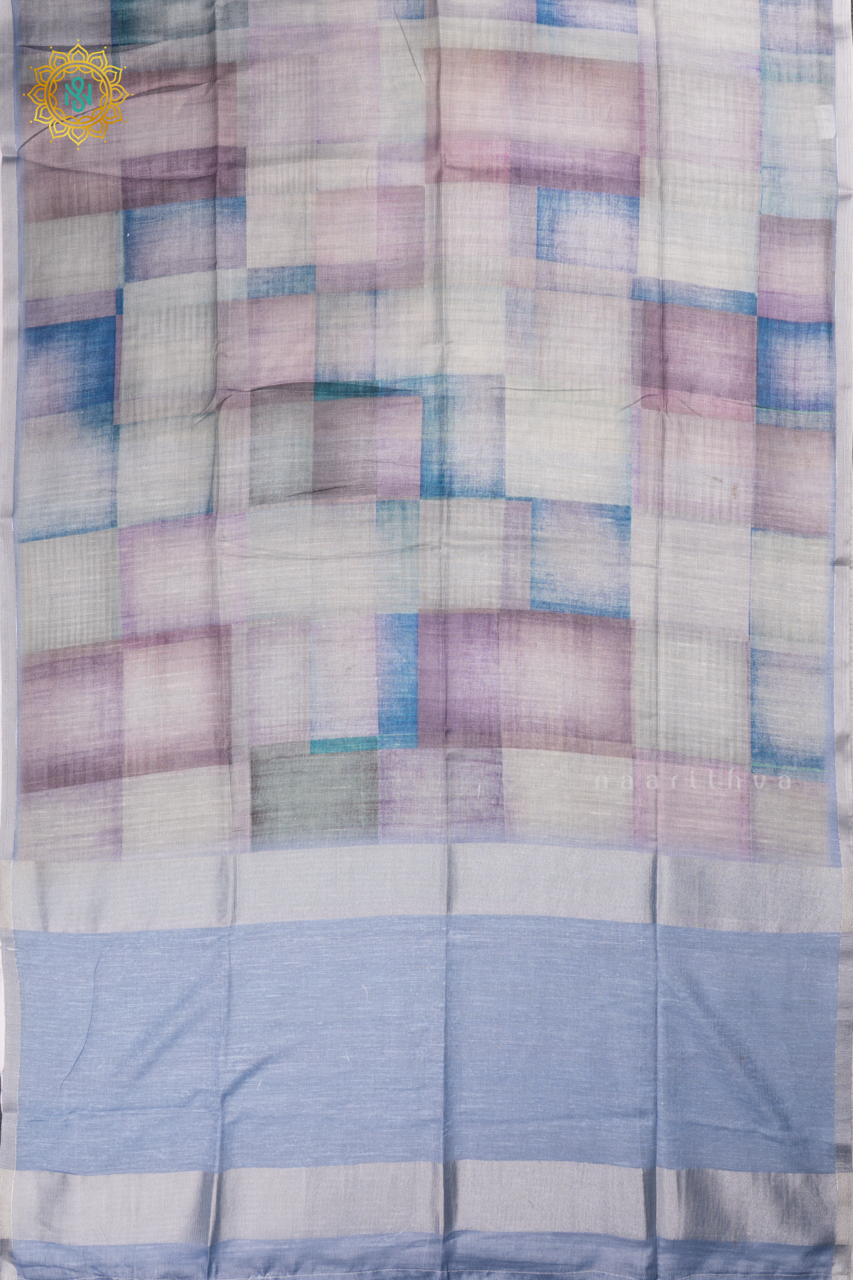 Blue Kota Tissue Saree With Printed Body And Zari Border