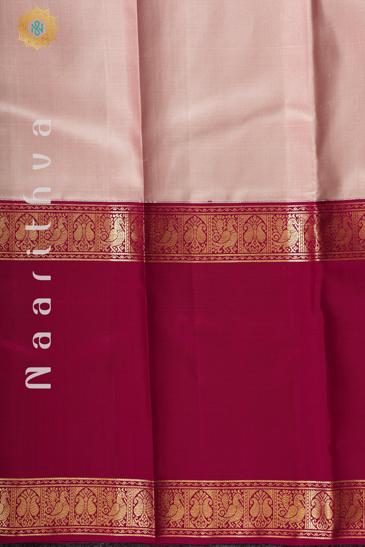 BEIGE WITH PINK & GREEN -PURE KANJIVARAM SILK