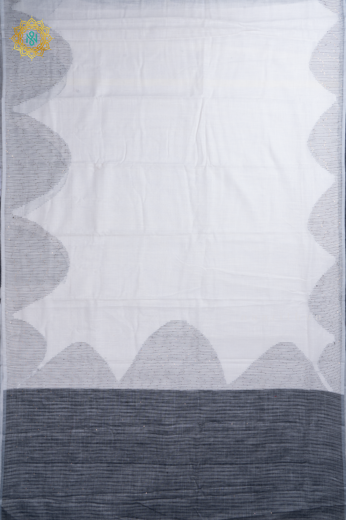 White With Elephant Grey Linen By Cotton Saree With Contrast Pallu & Blouse