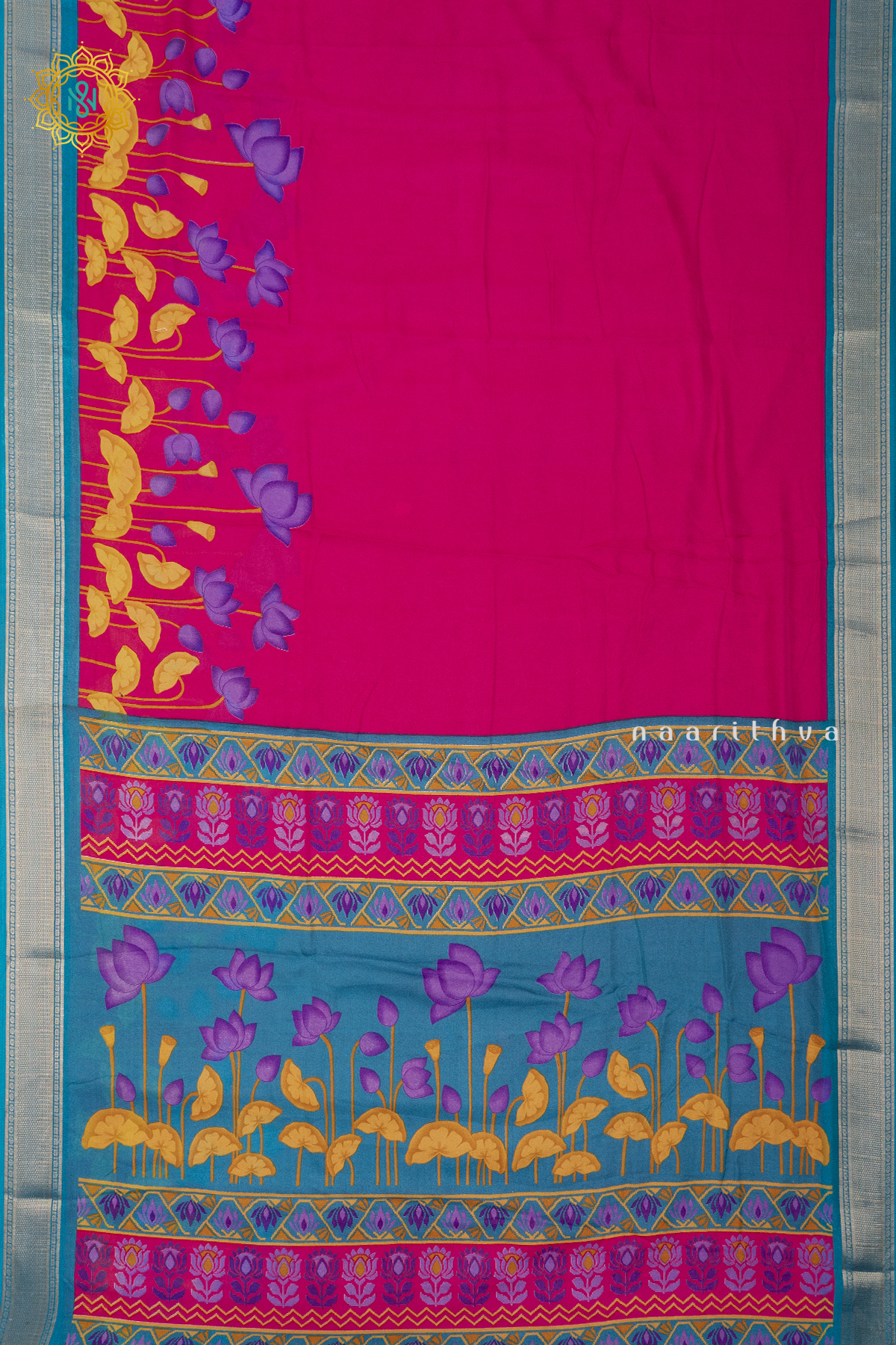 PINK WITH SKY BLUE - SEMI GEORGETTE