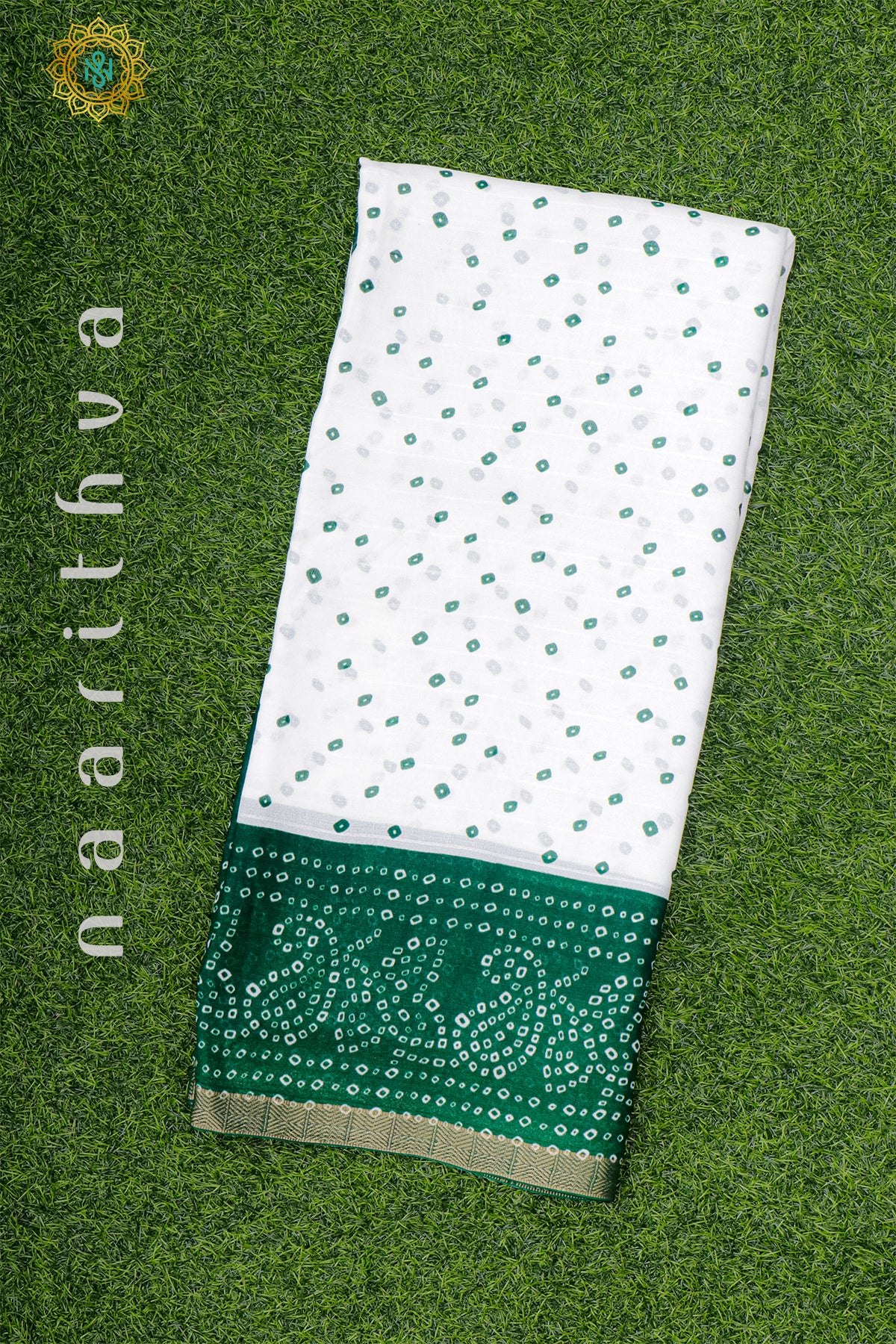 WHITE WITH GREEN - SEMI GEORGETTE