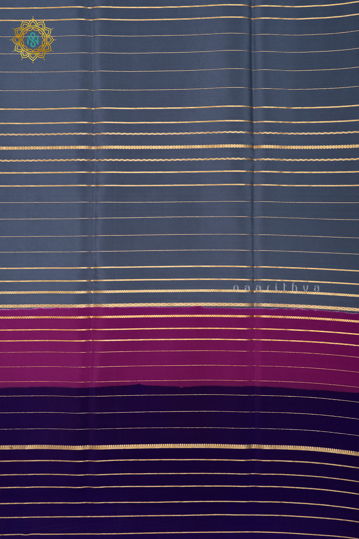 GREY WITH PINK & PURPLE - PURE MYSORE CREPE SILK