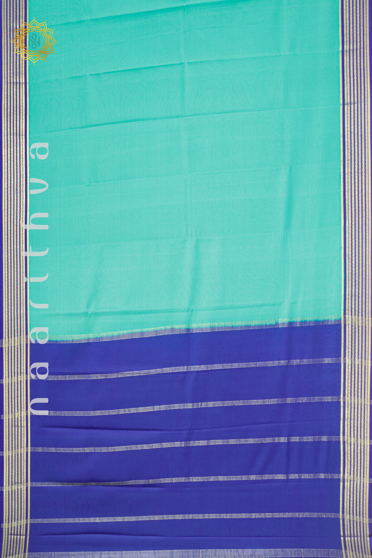 AQUA BLUE WITH ROYAL BLUE - PURE MYSORE CREPE SILK