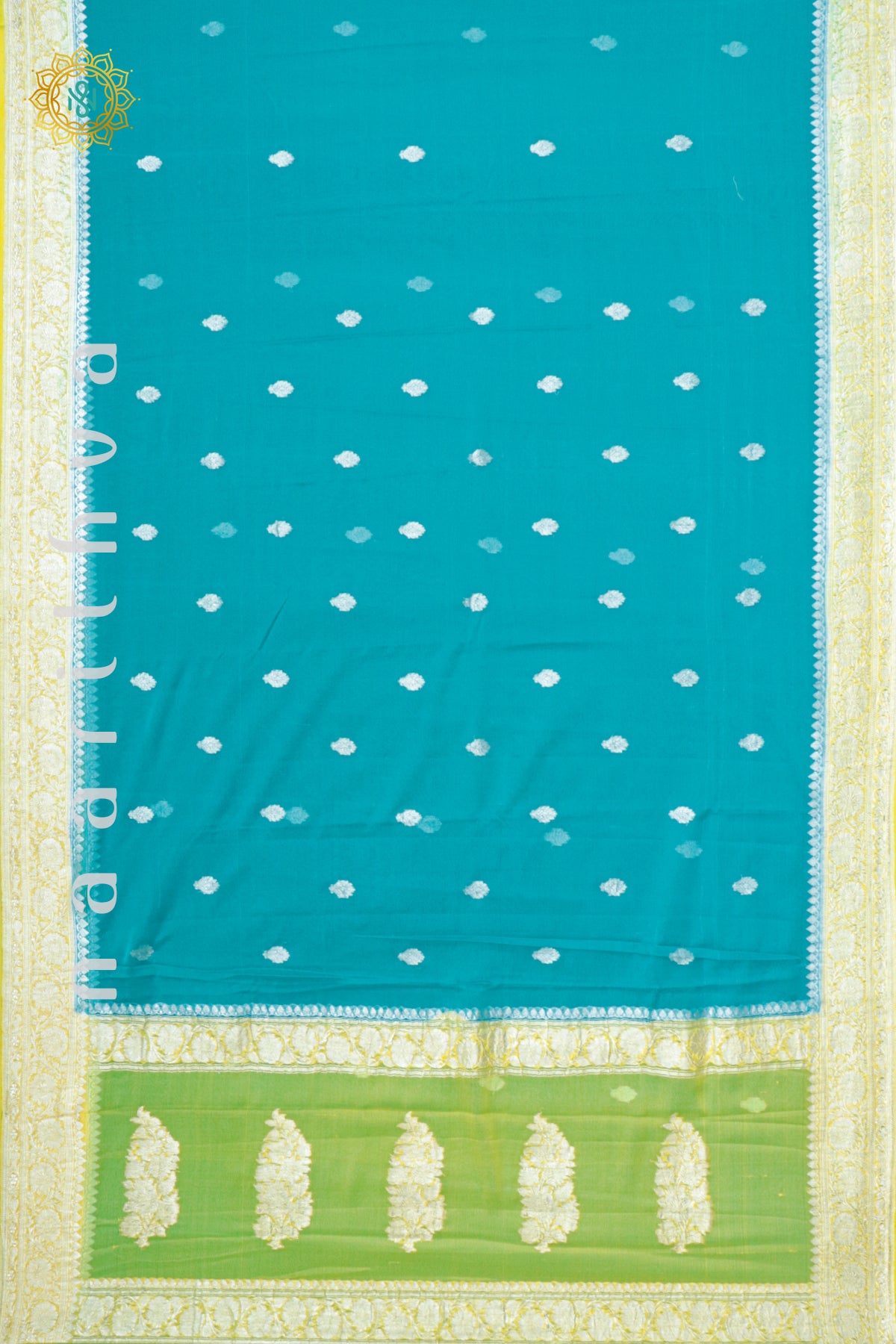 SKY BLUE WITH LEMON YELLOW - PURE BANARASI CHIFFON