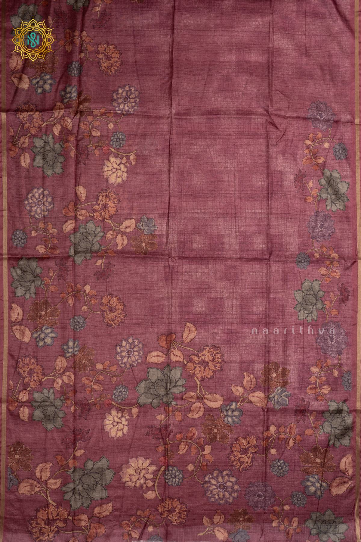 Dark Peach Printed Kota Tussar Saree With Pallu & Blouse