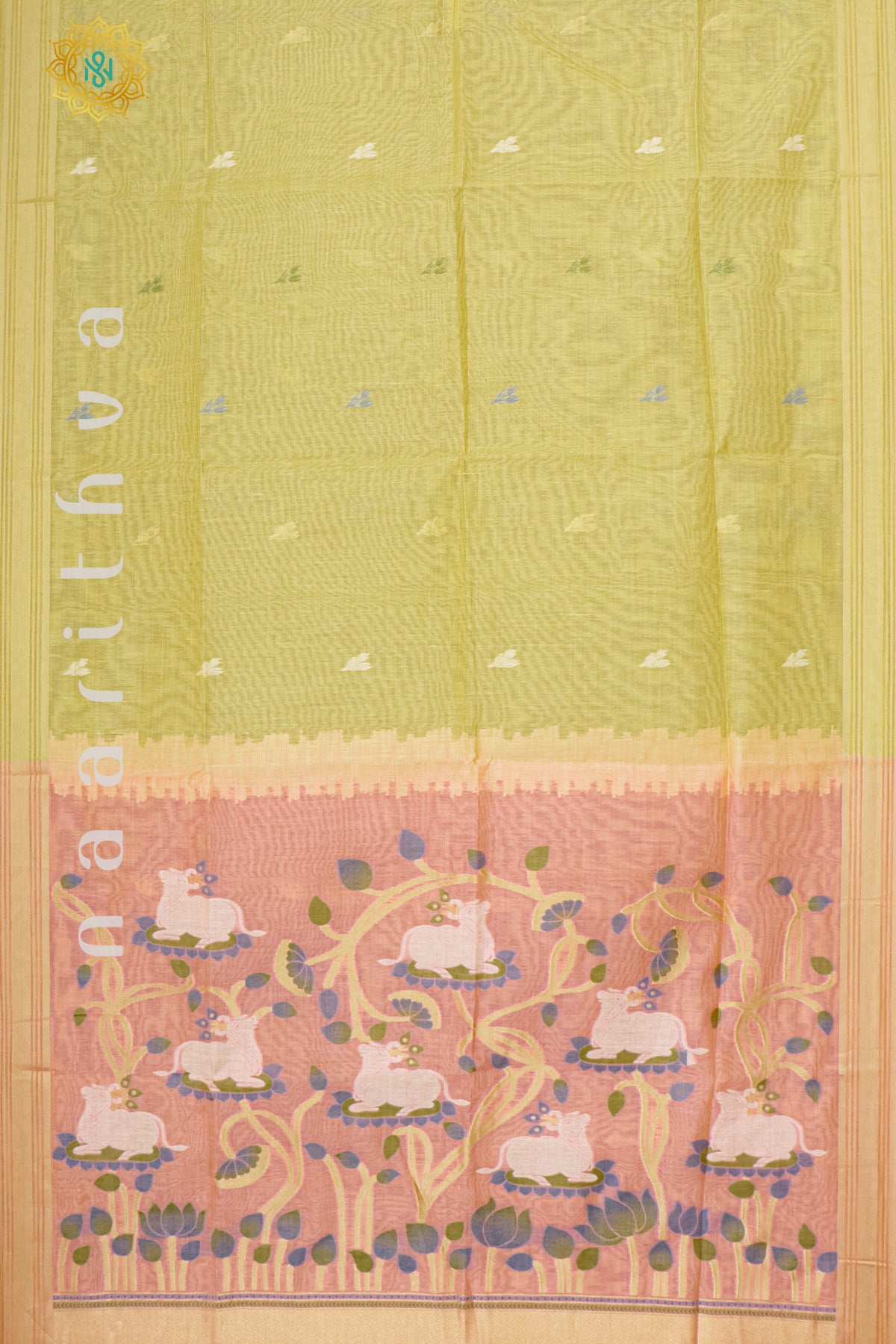 YELLOW WITH PEACH - MOONGA COTTON