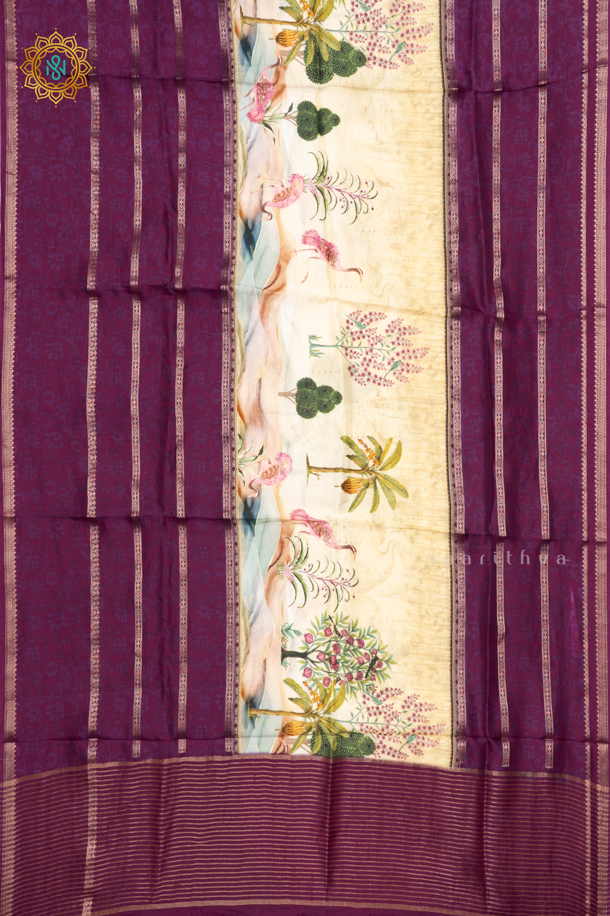 MAGENTA WITH SAGE GREEN - SEMI CREPE SILK