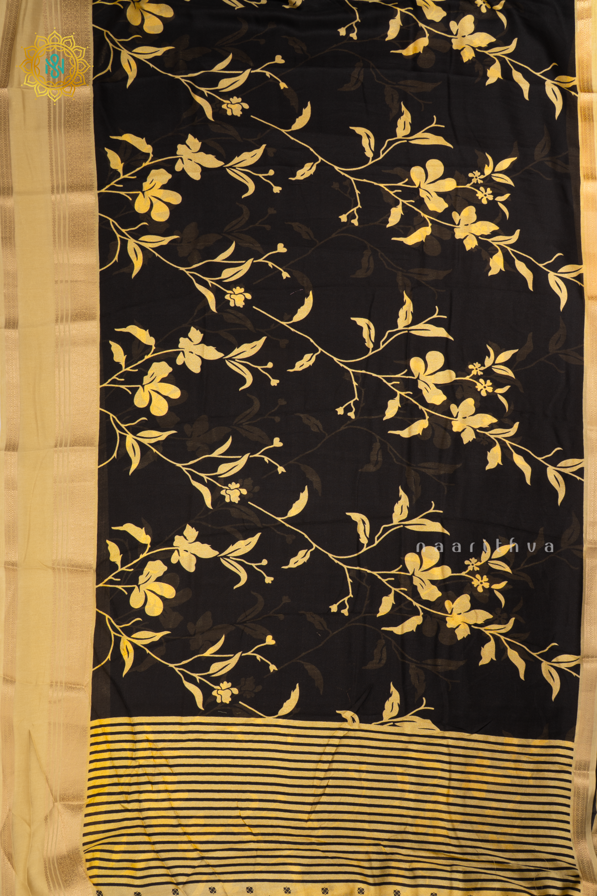 BLACK WITH YELLOW - SEMI GEORGETTE