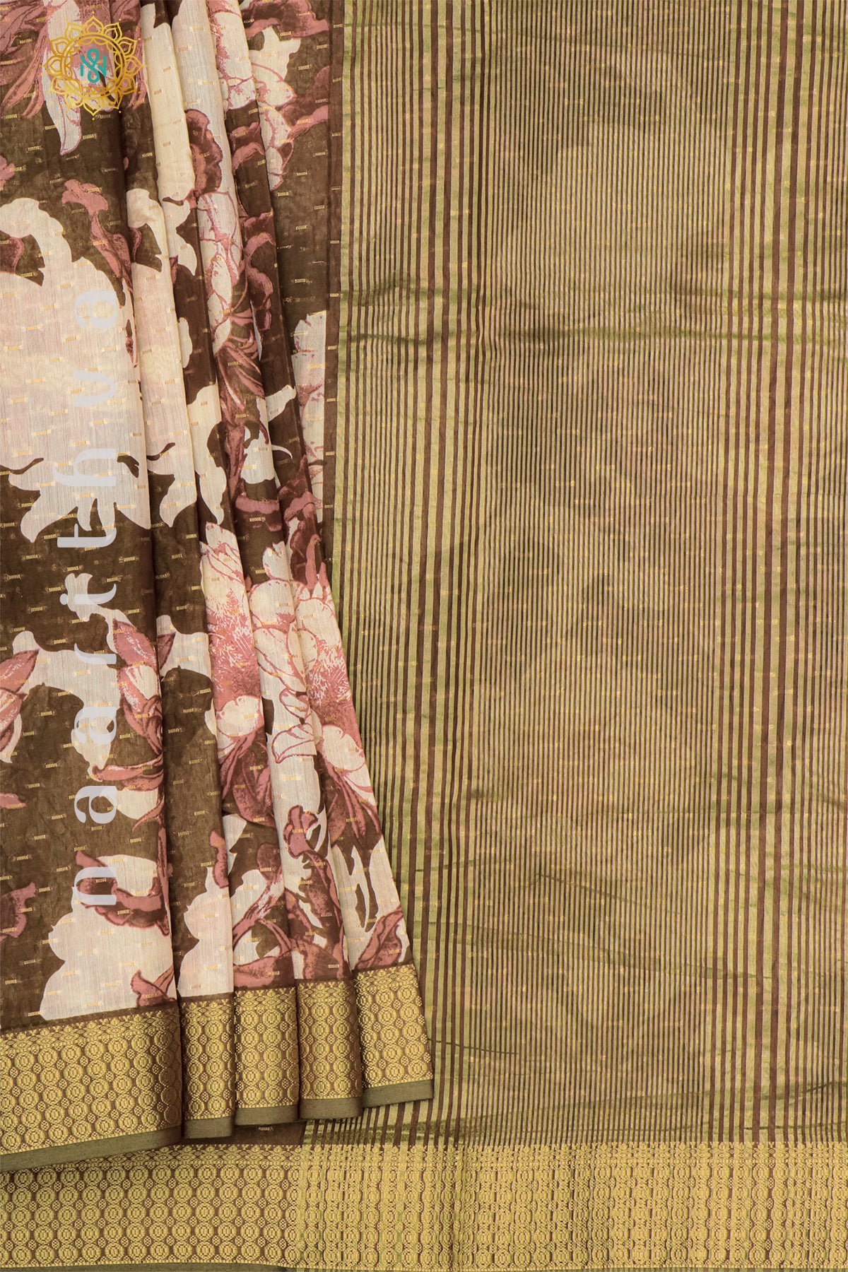 OFF WHITE WITH BROWN - CHANDERI SILK COTTON