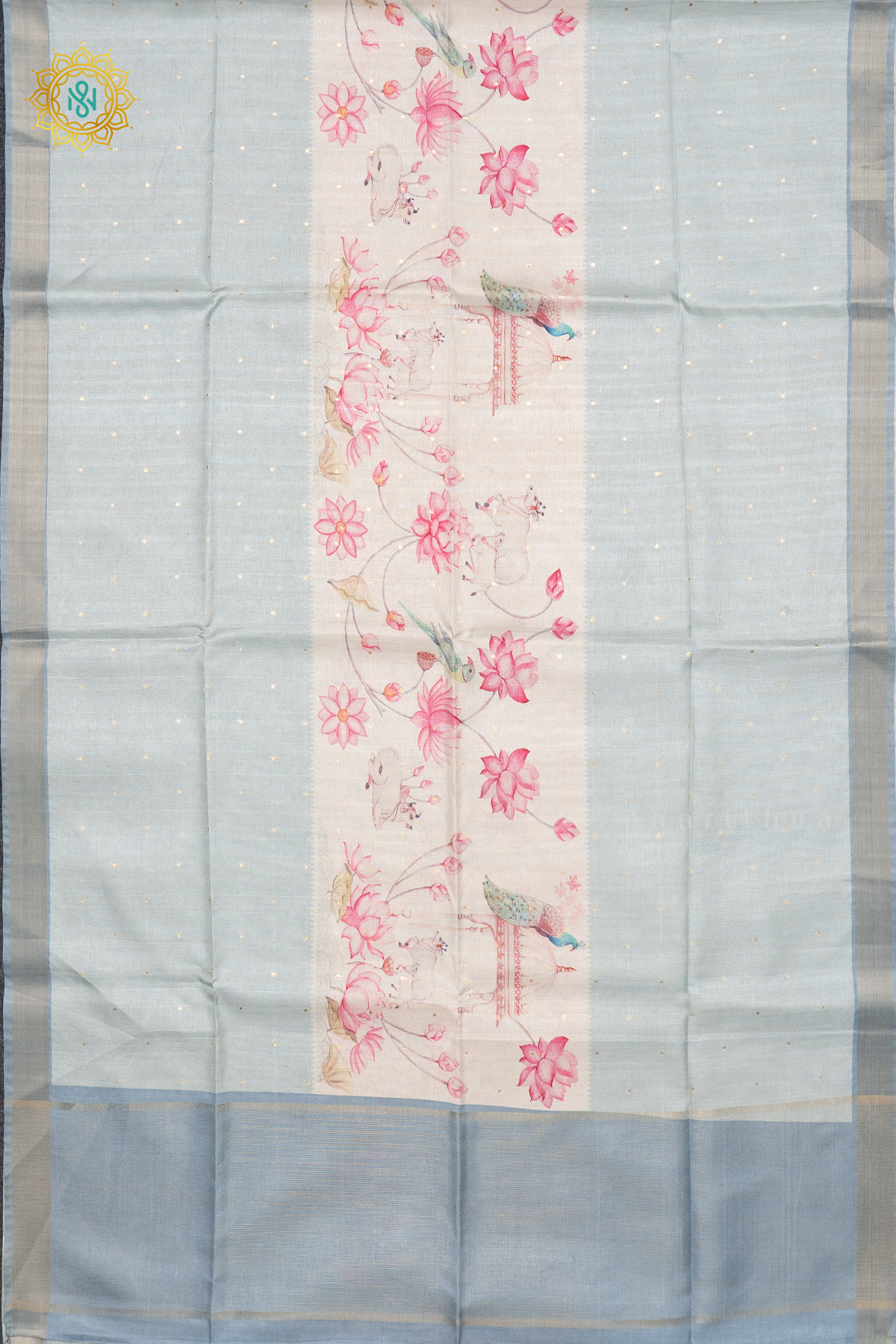 AQUA BLUE WITH OFF WHITE - SEMI TUSSAR