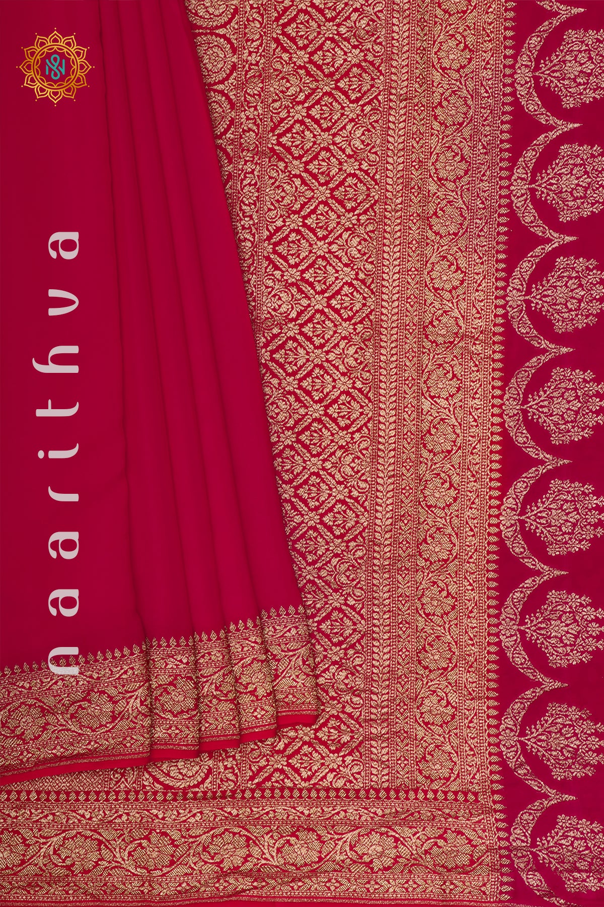 RED WITH BLACK - PURE BANARASI CREPE SILK