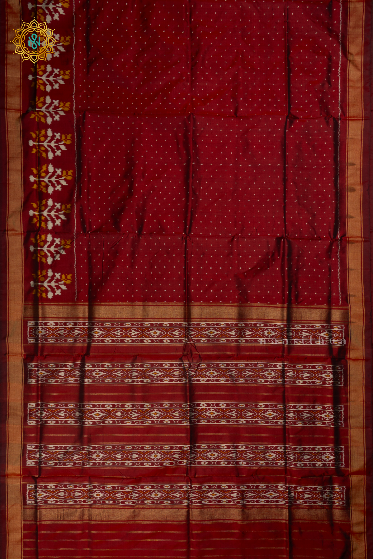 Maroon Ikkat Pure Silk Saree with Patola Printed Body and Zari Border