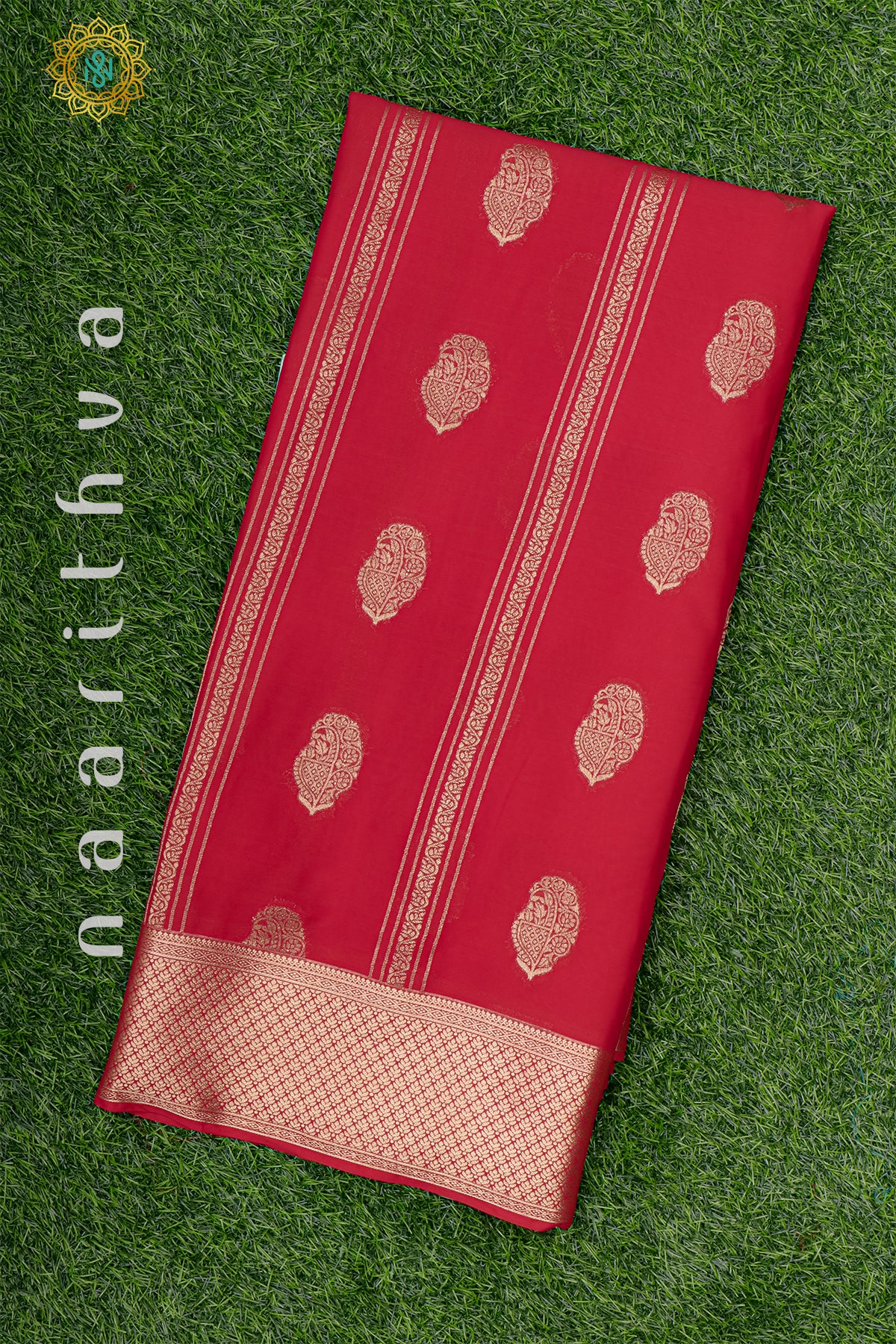 RED WITH GREEN - SEMI CREPE GEORGETTE