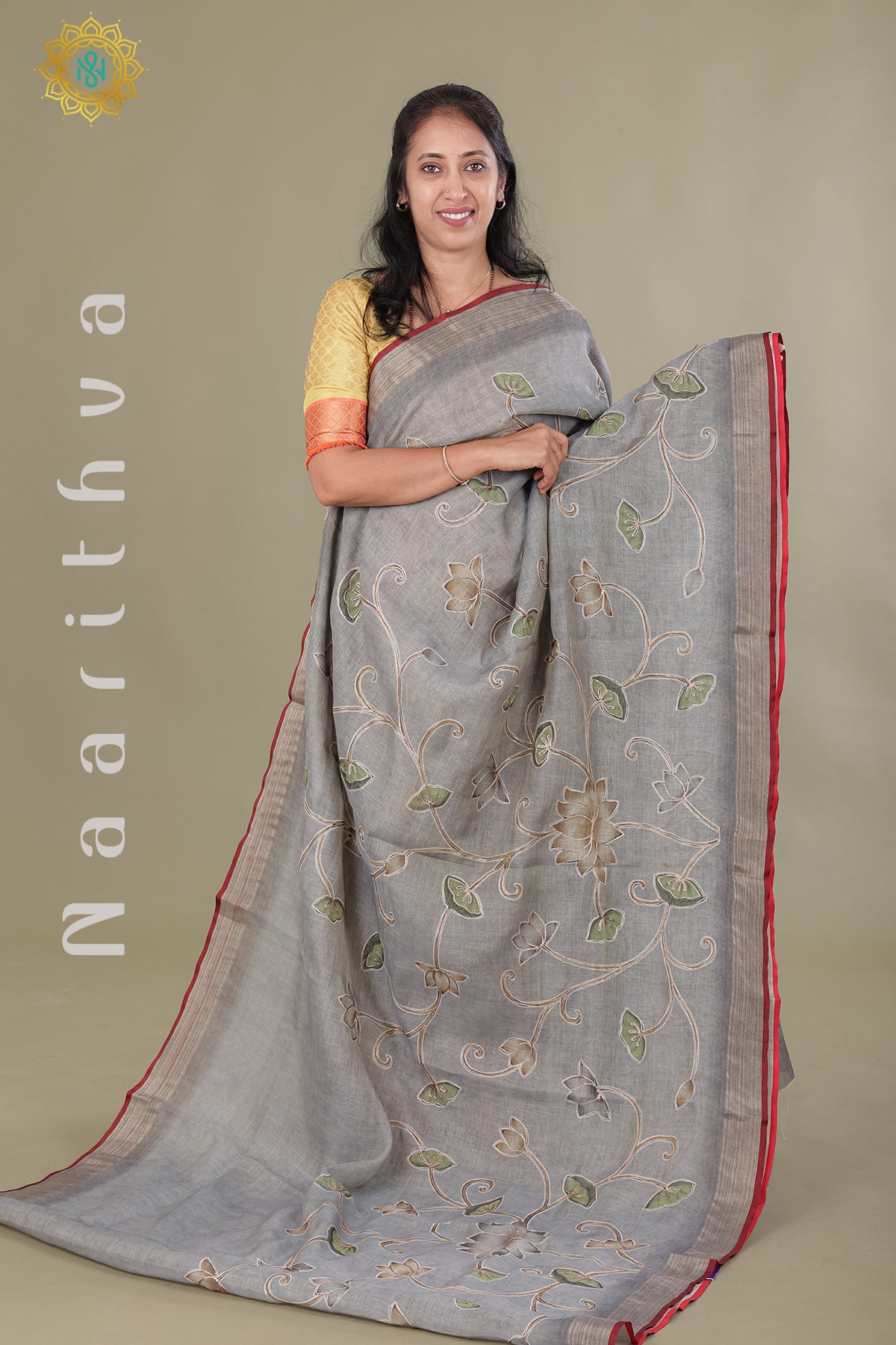GREY - KALAMKARI LINEN TISSUE