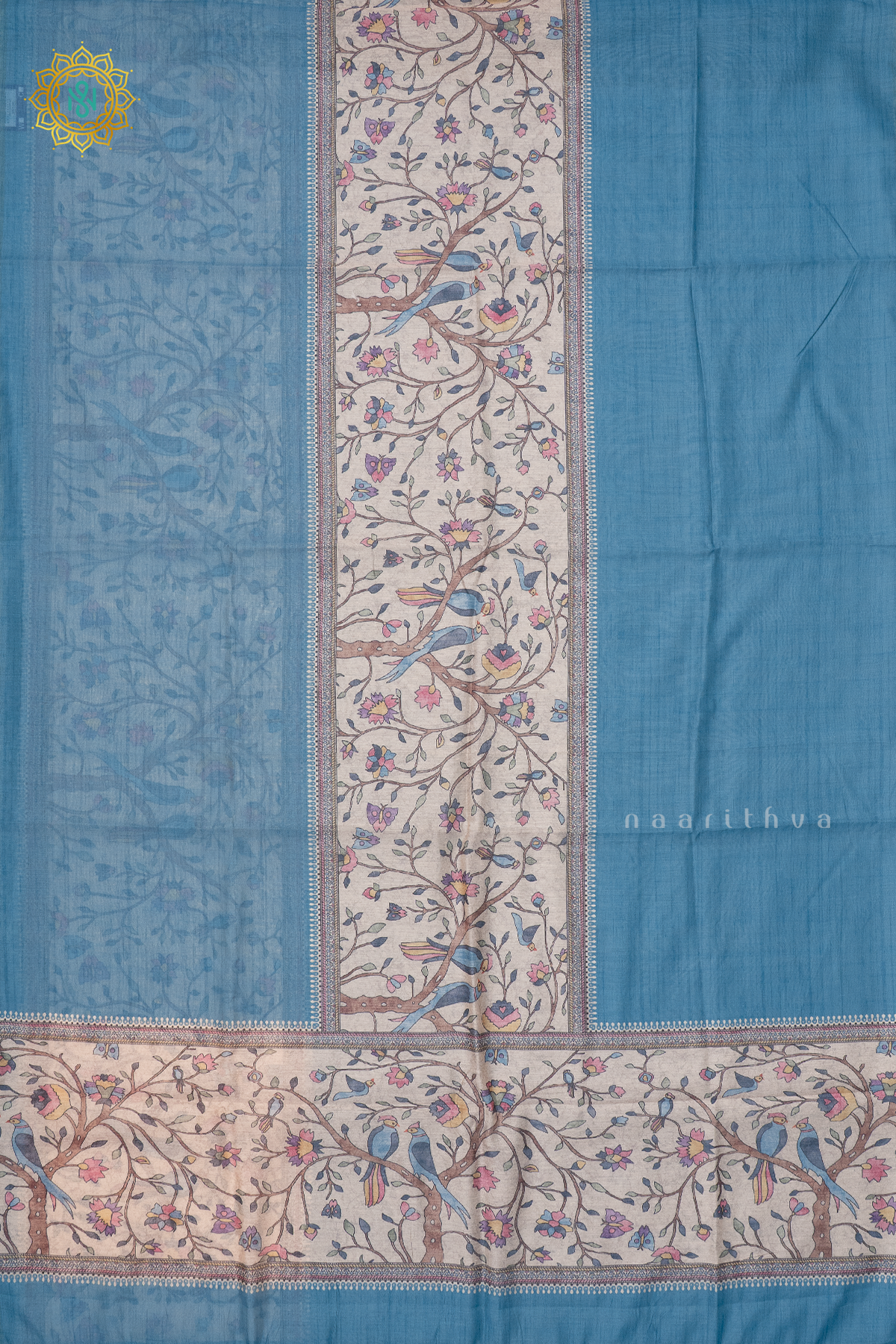 BLUE WITH OFF WHITE - CHANDERI COTTON