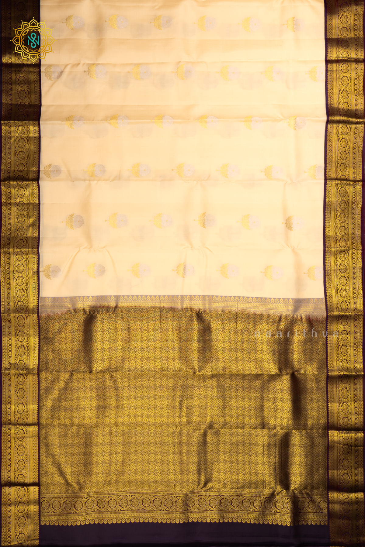 OFF WHITE WITH DEEP PURPLE - PURE KANJIVARAM SILK