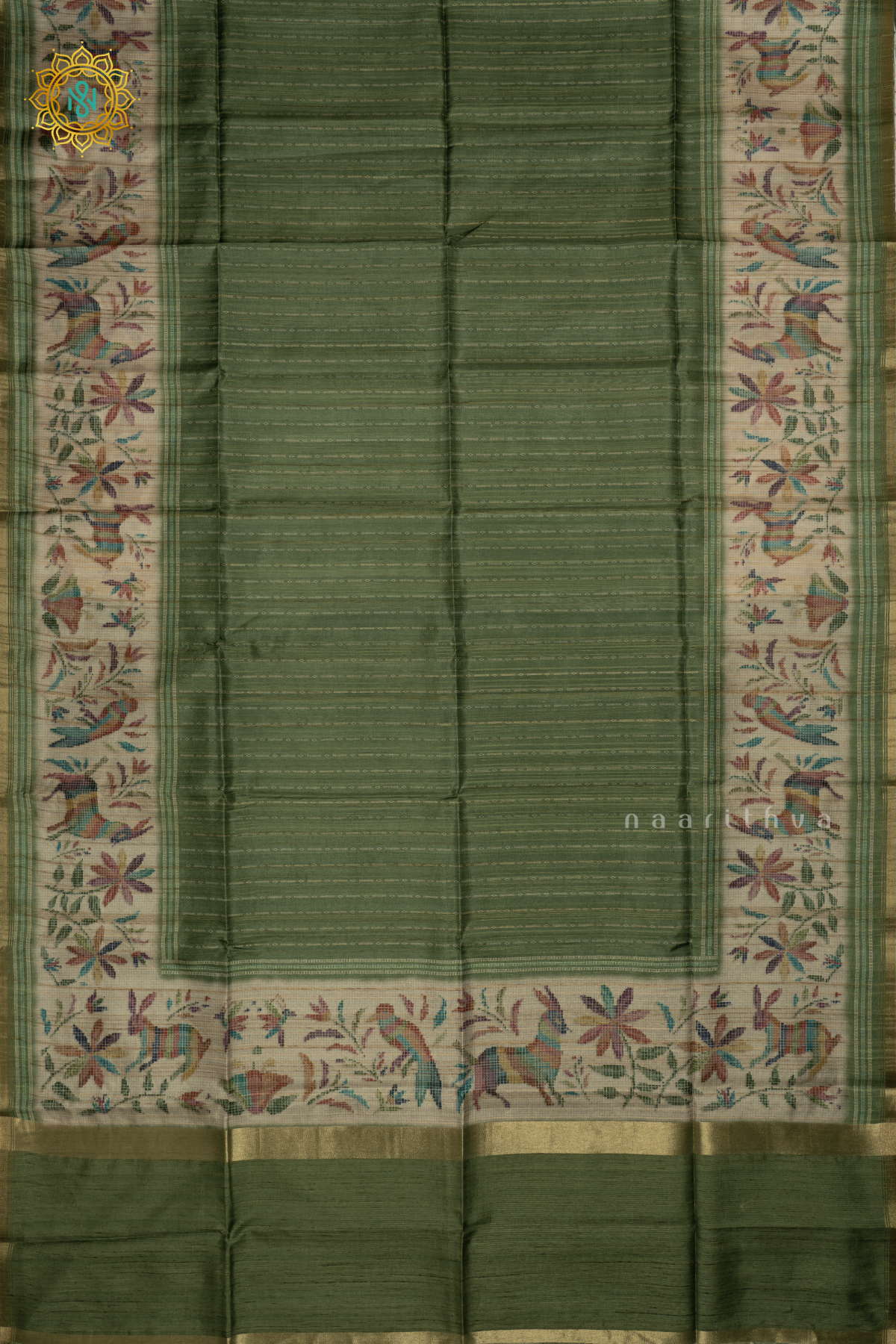 LIGHT GREEN - SEMI TUSSAR SILK SAREE ALLOVER PRINTED BODY WITH PRINTED BORDER