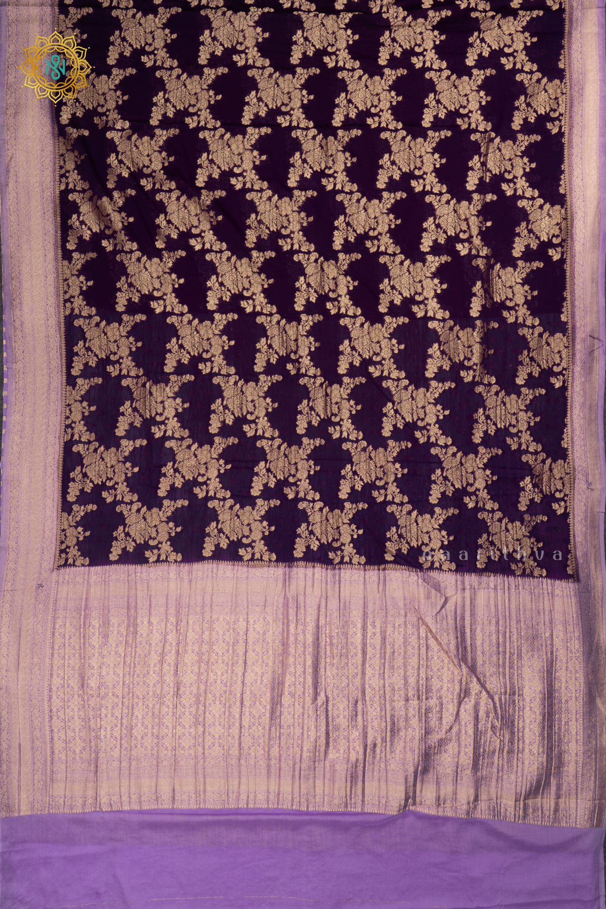 Purple With Lavender Semi Crepe Georgette Saree With Zari Woven Floral Brocade Weaves And Zari Woven Contrast Border