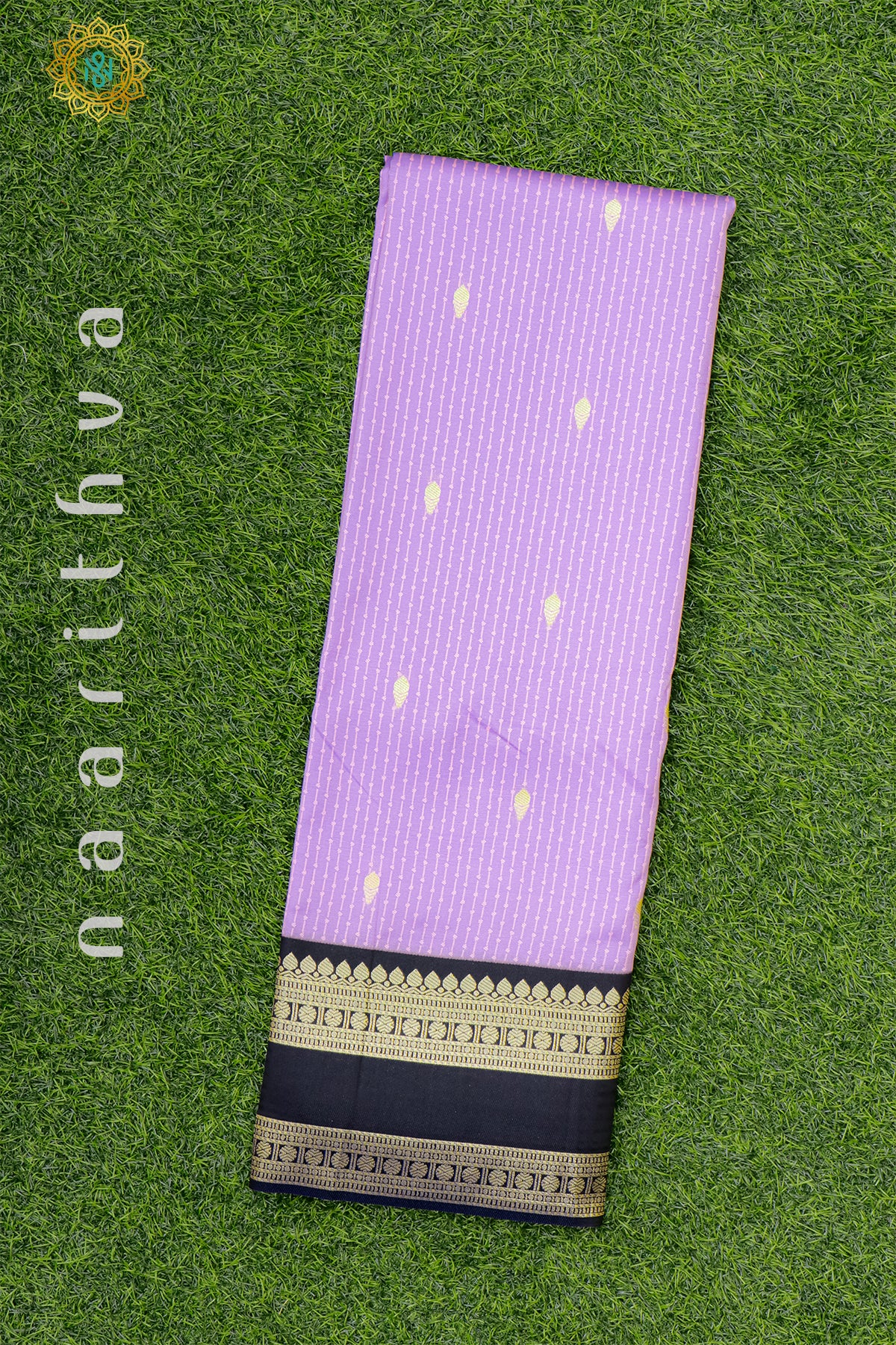 LAVENDER WITH NAVY BLUE - SEMI SILK