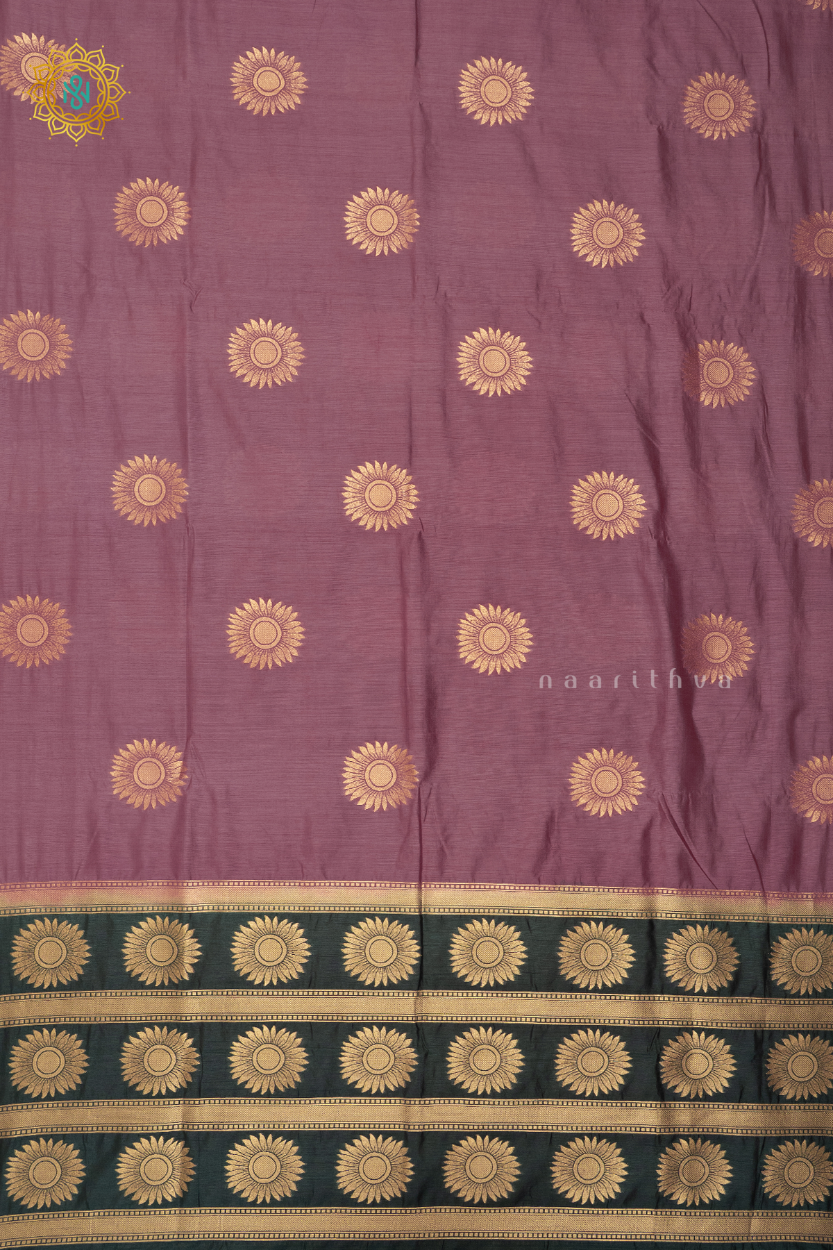 MAUVE WITH BOTTLE GREEN - SEMI RAW SILK