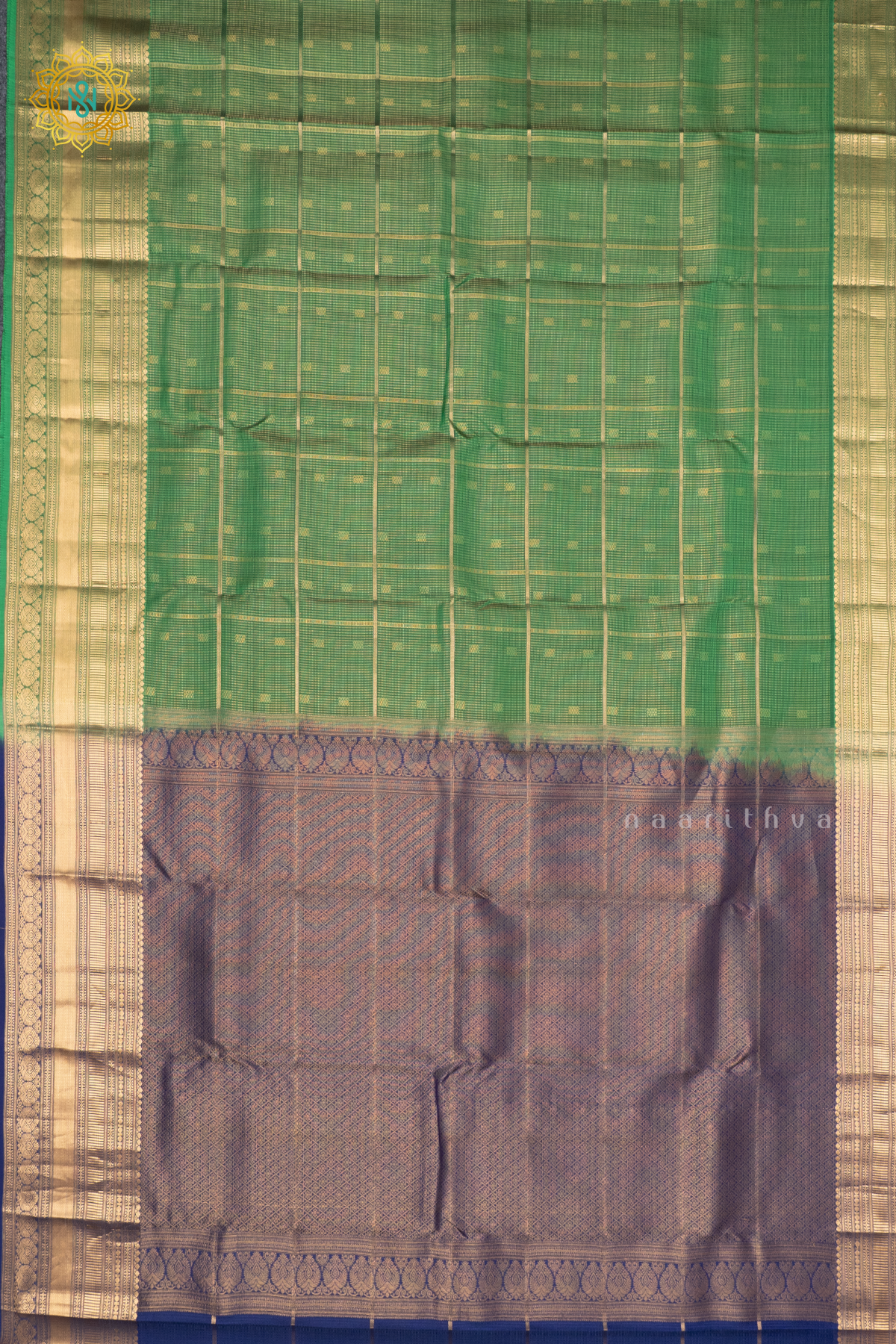 GREEN WITH BLUE - KANJIVARAM PURE MIX