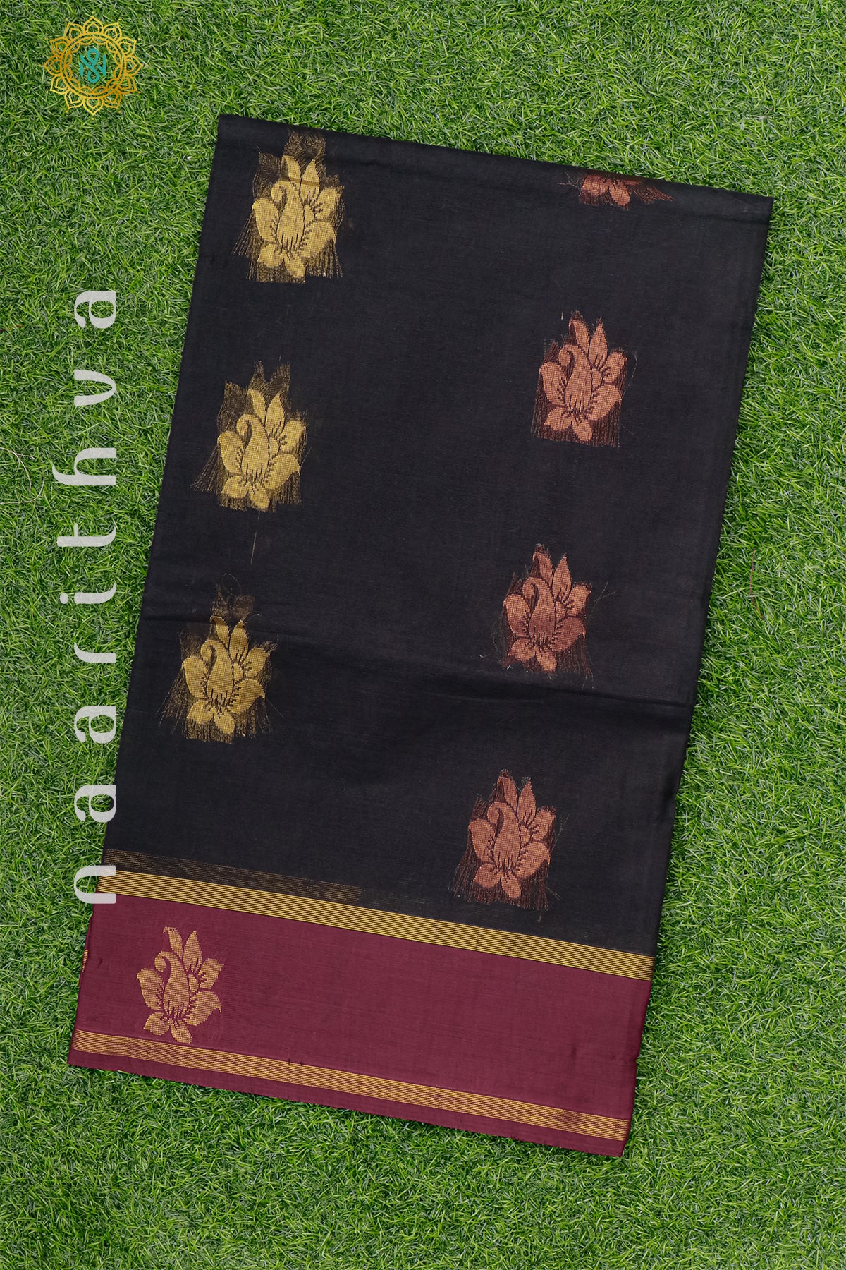 BLACK WITH MAROON - SILK COTTON