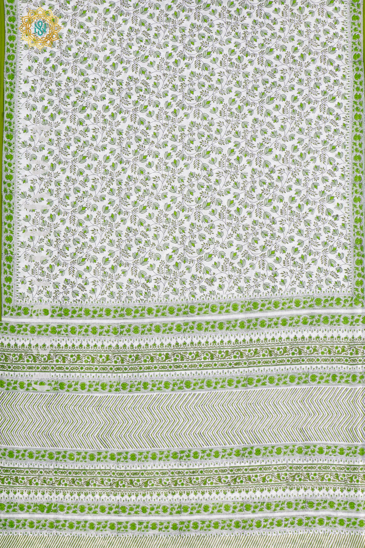 WHITE WITH GREEN - MUL COTTON