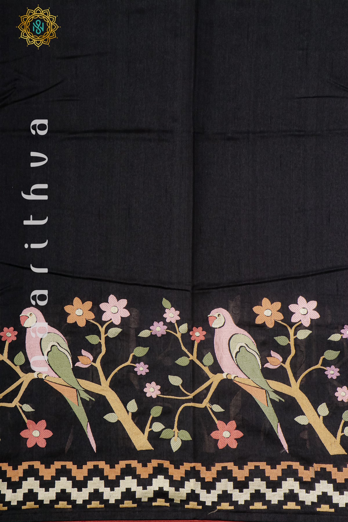 BLACK - SEMI TUSSAR SILK WITH EMBROIDERY