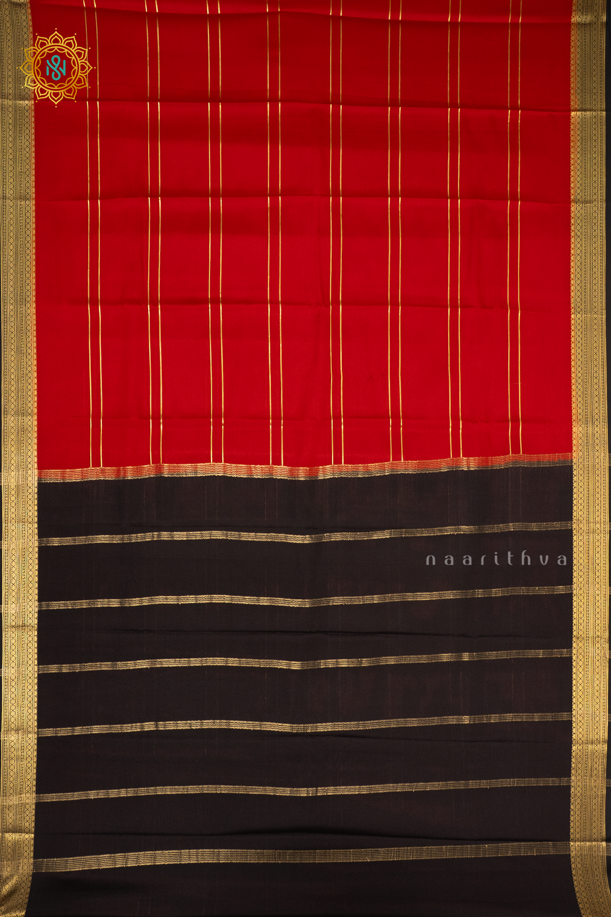 RED WITH BLACK - PURE MYSORE CREPE SILK