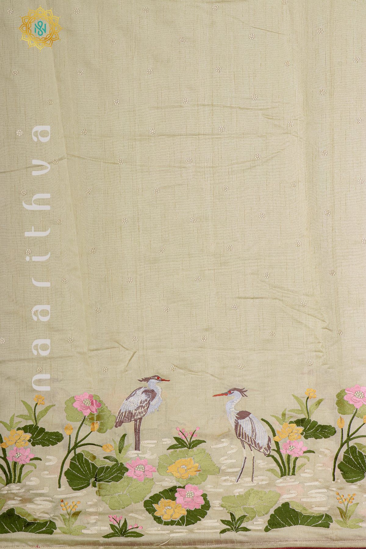 OFF WHITE - SEMI TUSSAR SILK WITH EMBROIDERY