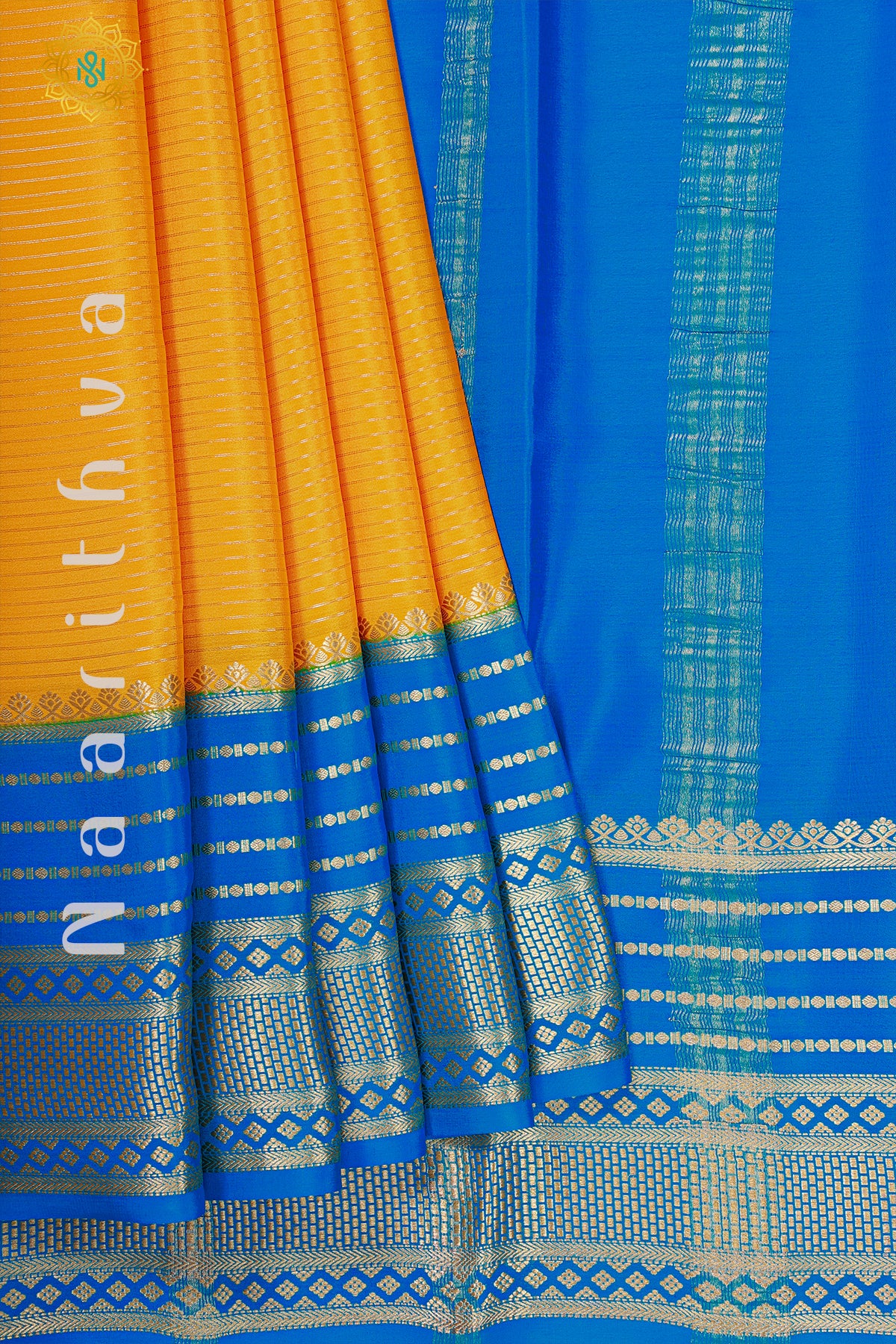 YELLOW WITH SKY BLUE - MYSORE CREPE SILK